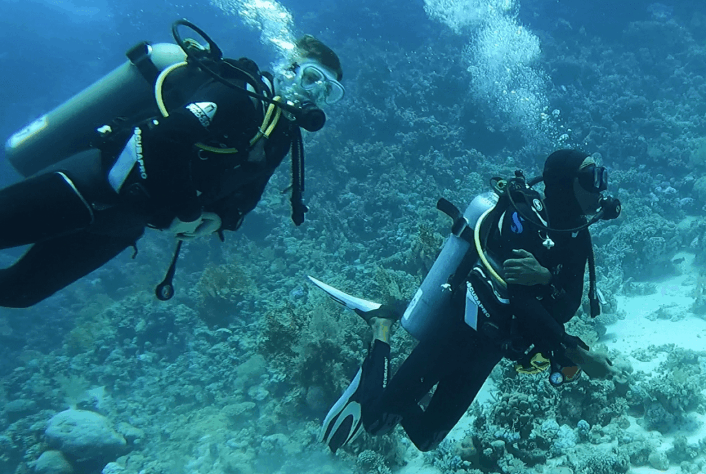 Taucher testet den Waterproof W7 5mm Neoprenanzug unter Wasser im Roten Meer in Ägypten