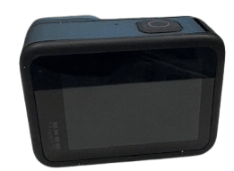 Rückseite einer GoPro Unterwasserkamera vor einem weißen Hintergrund