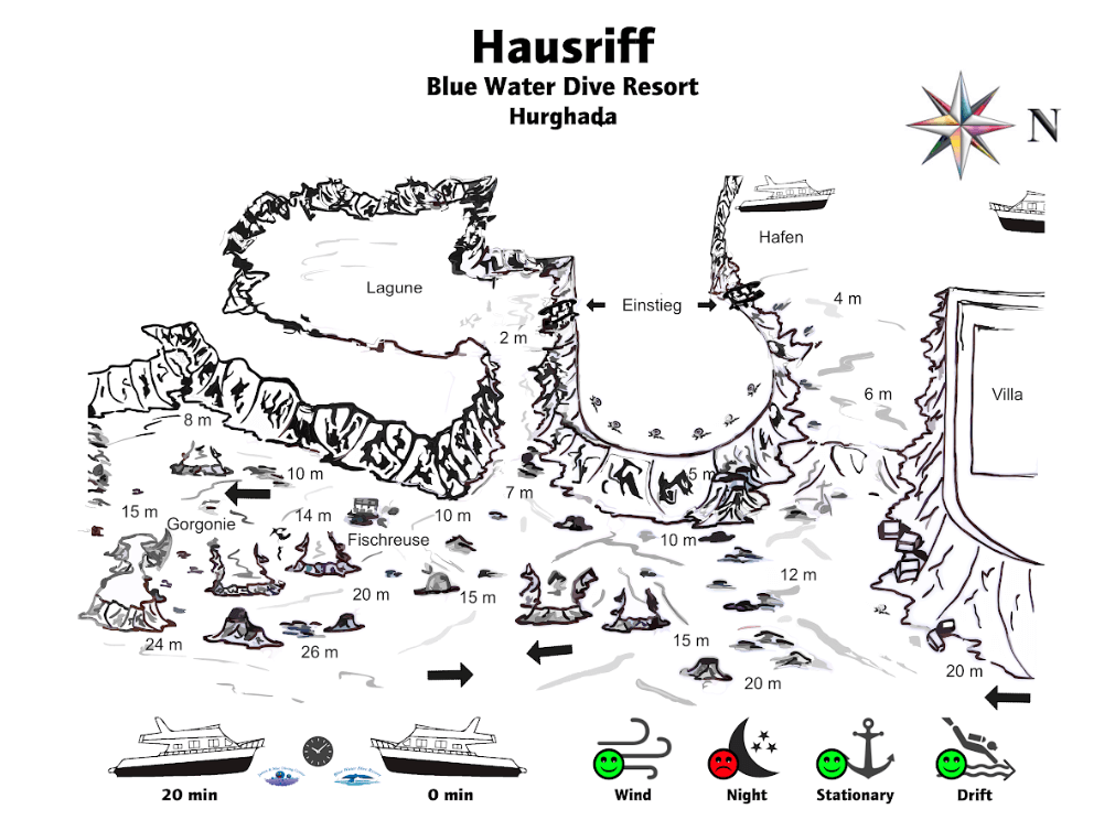 Karte des Hausriffs Blue Water Diver Hurghada