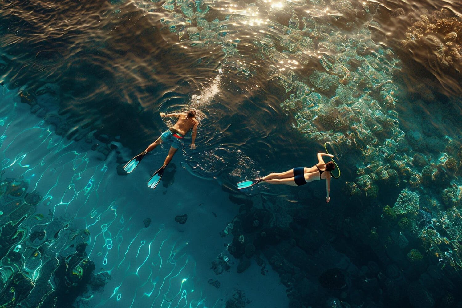 Zwei Schnorchler am Hausriff eines Schnorchel Hotels in Ägypten