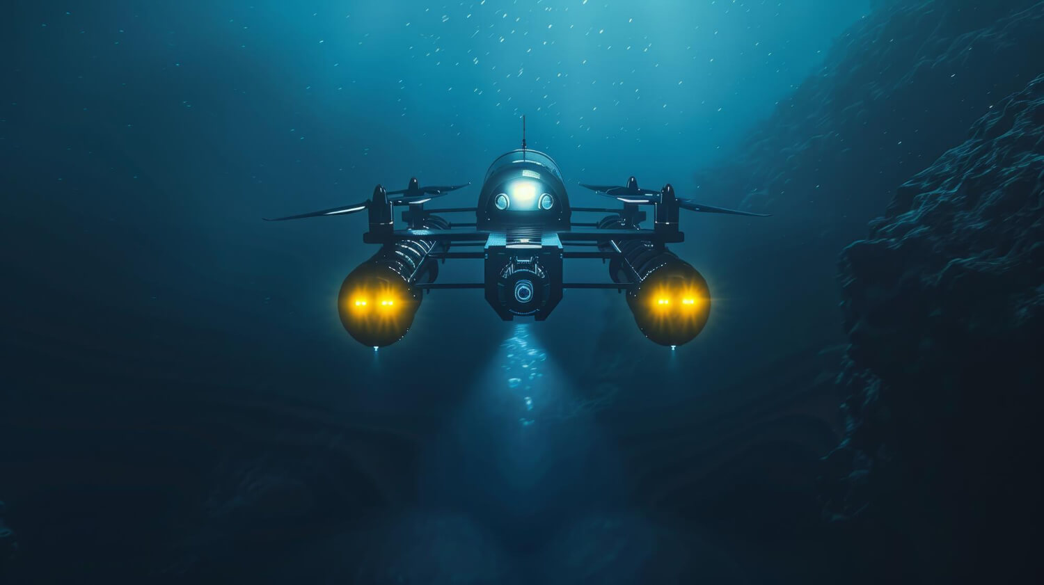 Leistungsstarke Unterwasser Drohne bei wenig Licht im Wasser