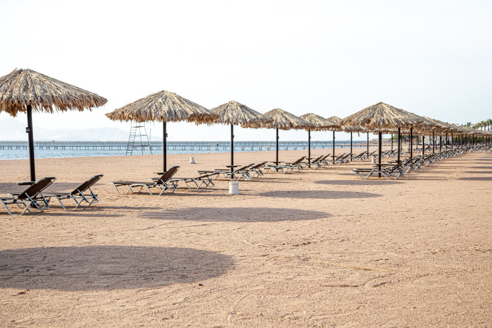 Hotel Badestrand in Ägypten mit Liegen ohne größere Gefahr von einem Haiangriff