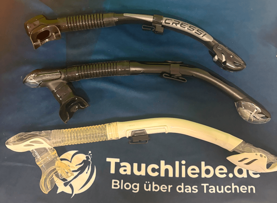 Vergleich der 3 Schnorchel: Scubapro Fusion Dry mit Mares Ergo Dry und Cressi Alpha Ultra Dry