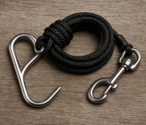 Riffhaken mit schwarzem seil