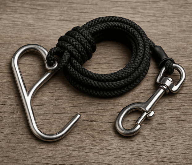 Riffhaken mit schwarzem seil