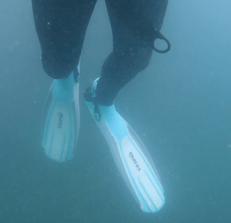 Flossen getragen beim Einstieg ins Wasser
