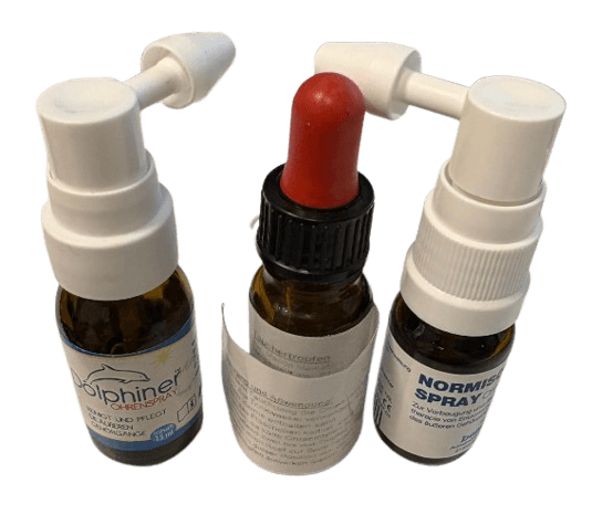 Dolphiner Ohrenspray steht neben Apotheken Tauchertropfen und neben Normison