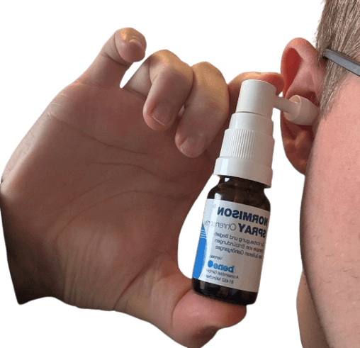 Taucher verwendet Normison Ohrenspray