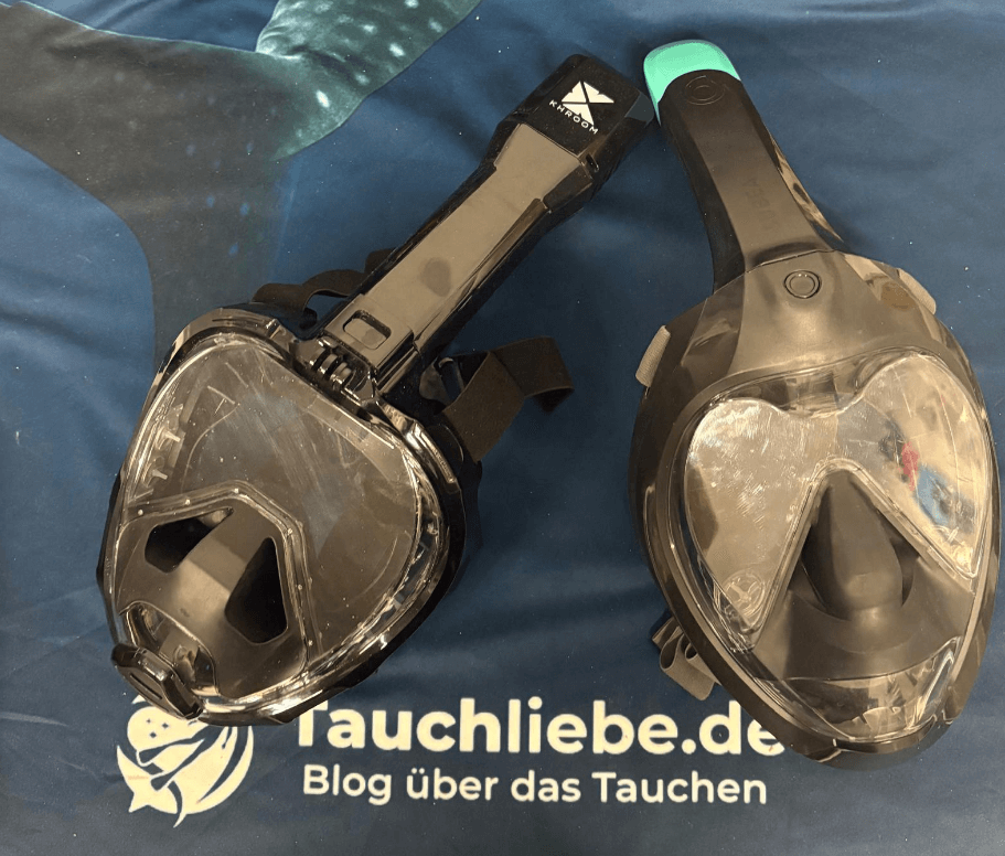 Khroom Seaview Pro Plus liegt neben Decathlon Easybreath 900 auf Tauchliebe.de Handtuch