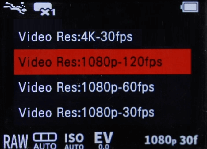 Auszug Menü Auflösugn der SeaLife Micro