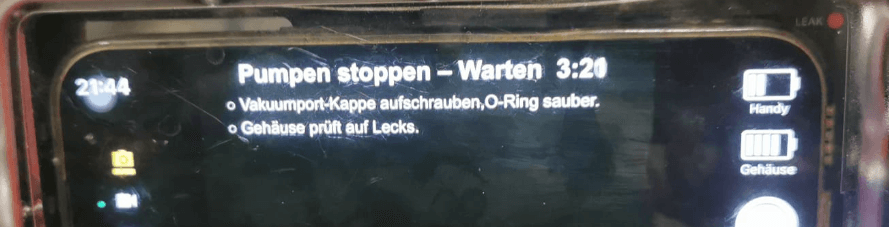 App Hinweis Pumpen stoppen und warten