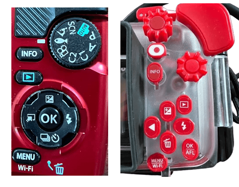 OM System TG-7 Tasten im Vergleich zum Gehäuse
